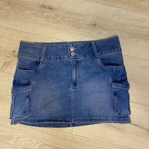 refuge Dark Blue Denim Mini Skirt with Side Pockets